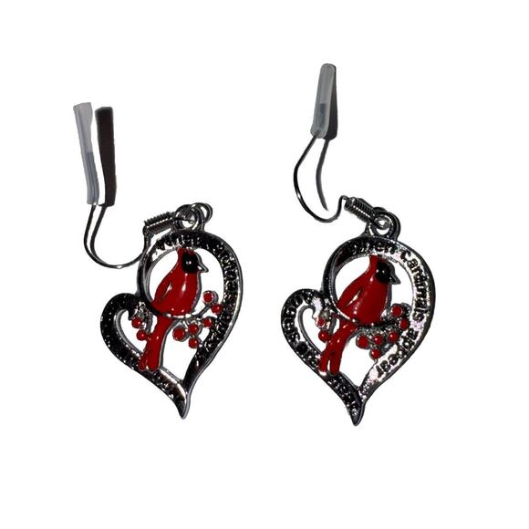 NWT Heart Shaped Cardinal Dangle Earrings - Picture 2 of 3